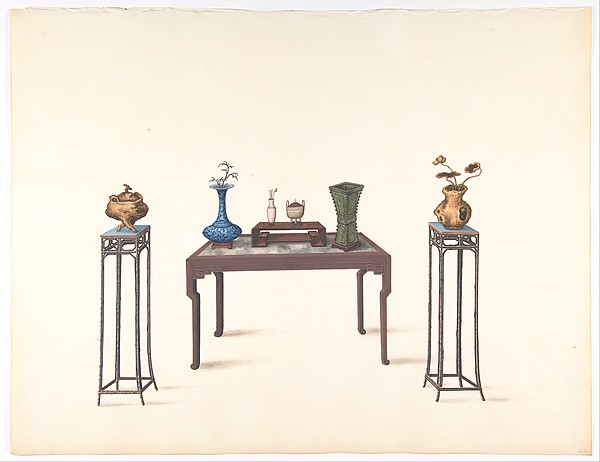 Large Table and Two Small Higher Ones with Vases