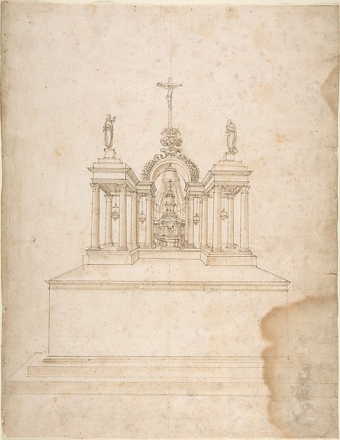 Design for a Tabernacle Surmounted by Christ on the Cross and Praying Figures (the Virgin and Saint John?) by Galeazzo Alessi