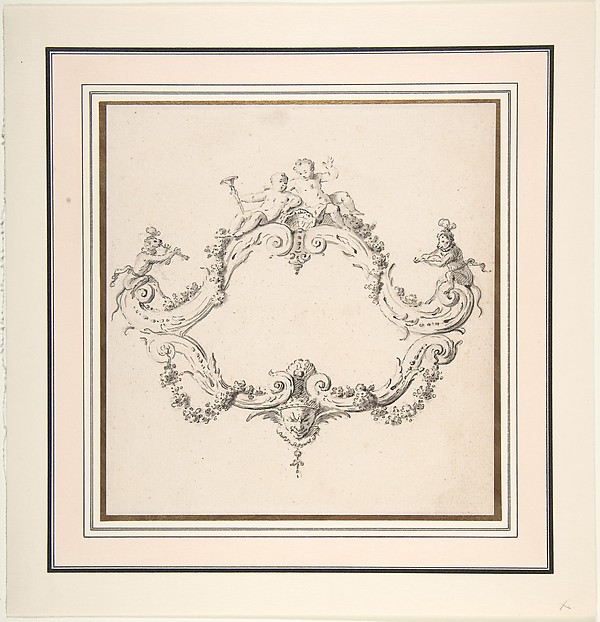 Design for a Rococo Cartouche with Putti and Monkeys