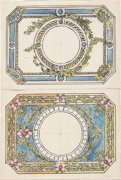 Two Separate Designs for the Top and Bottom of a Rectangular Gold Enameled Box with Canted Corners