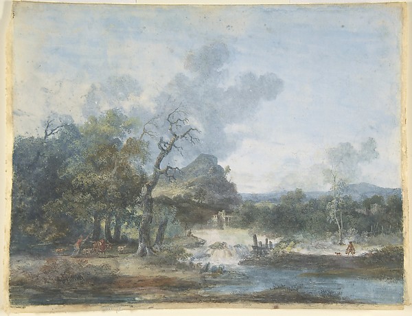 Shepherdess near a Waterfall