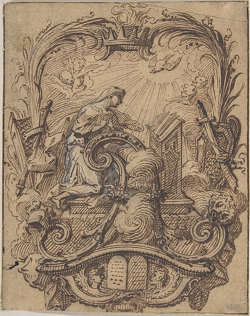 Study for a Decorated Initial A with the Annunciation by Gilles-Marie Oppenord