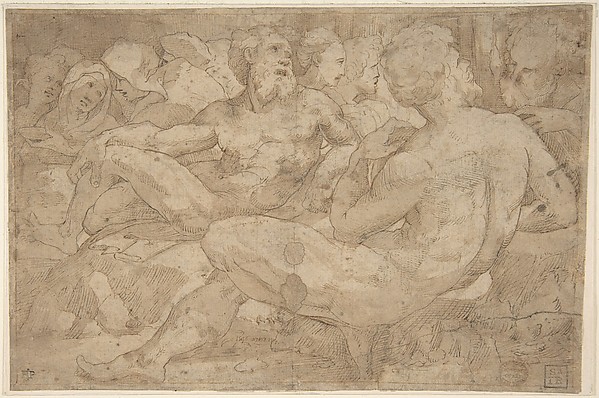 Copy in Reverse Design Orientation: Based on the Group of Reclining Figures at Left in Domenico Beccafumi's Scene of Moses Striking the Rock in the Pavement of Siena Cathedral by Domenico Beccafumi