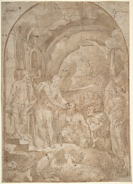 The Descent of Christ to Limbo (recto); Coats of Arms of Florentine and Sienese Families (verso) by Domenico Beccafumi