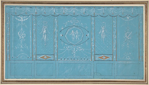 Design for a Decorated Wall with Grottesque over Blue Background