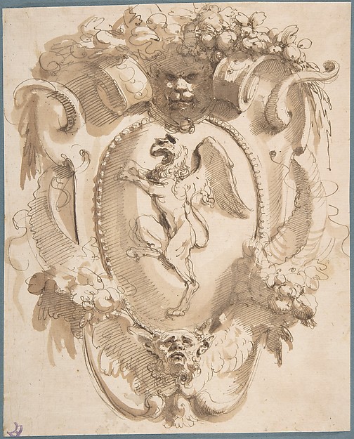 Design for a Cartouche with a Coat of Arms containing a Griffin
