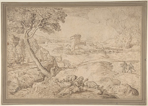 Landscape with an Old Woman Holding a Spindle