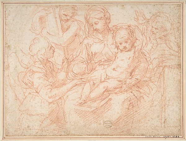 The Holy Family with Angels Bearing Symbols of the Passion by Simone Cantarini