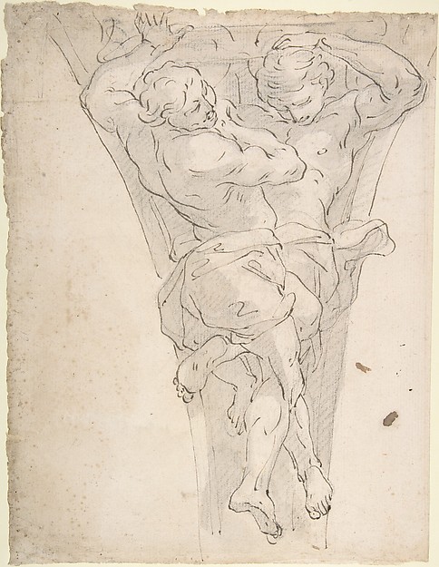 Two Partially Draped Male Figures in a Pendentive