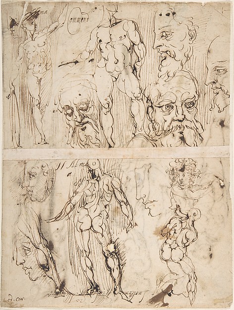 Studies of Nudes and Human Heads (recto and on the verso)