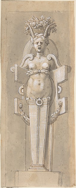 Female Term encased by a Strapwork Panel