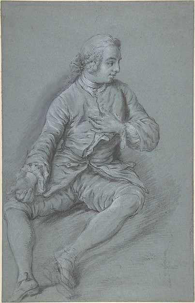Young Man Seated on the ground with his left hand at his chest