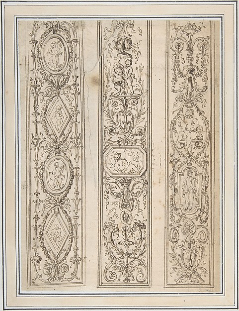 Design for Three Upright Panels of Ornament Arabesques