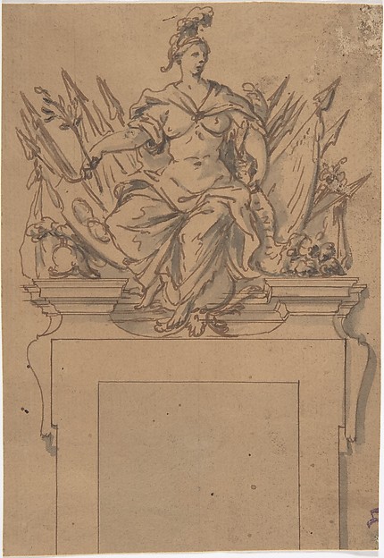 Design for an Overdoor or Chimney Piece with an Armorial Trophy and the personification of Victory