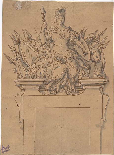 Design for an Overdoor or Chimney Piece with an Armorial Trophy and the Figure of Minerva