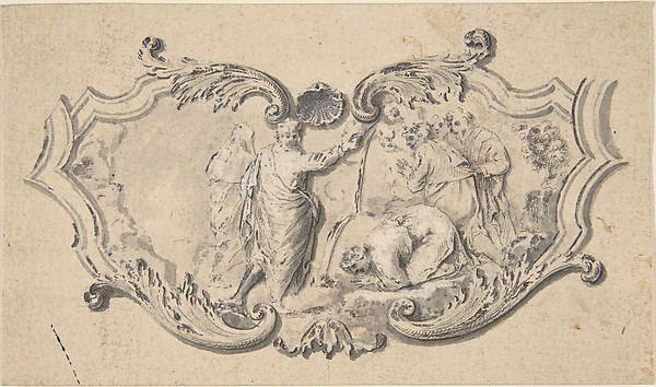 Cartouche with Moses Striking the Rock by Anonymous, French, 18th century