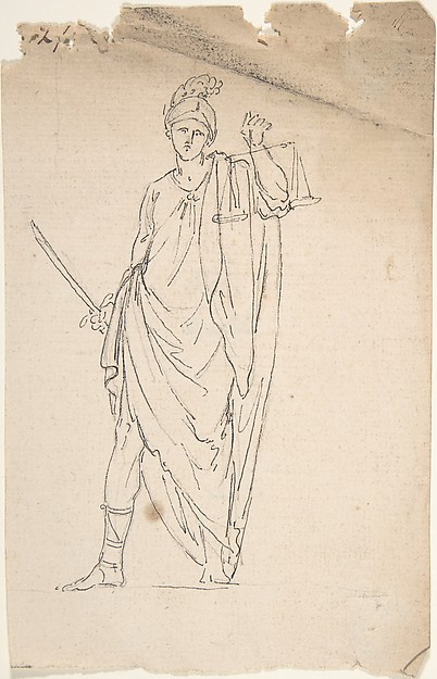 Drawing of Female Statue with Sword and Scale