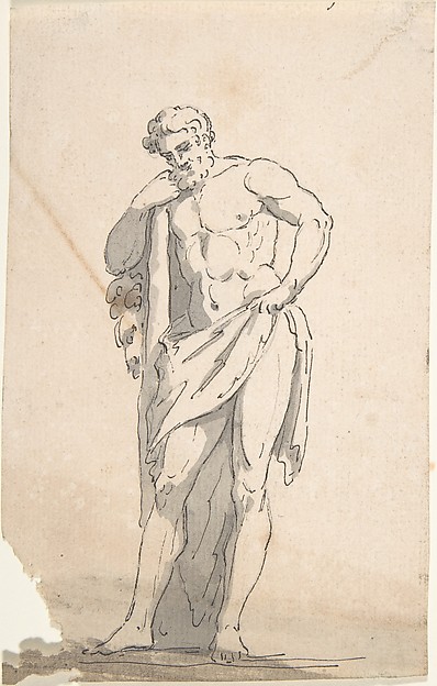 Drawing after Male Statue Leaning on Tree Trunk