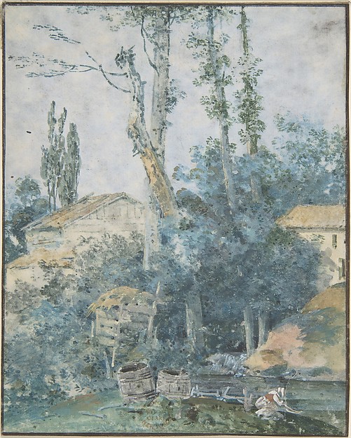 Anonymous French 18th Century Rustic Scene A Woman Washing