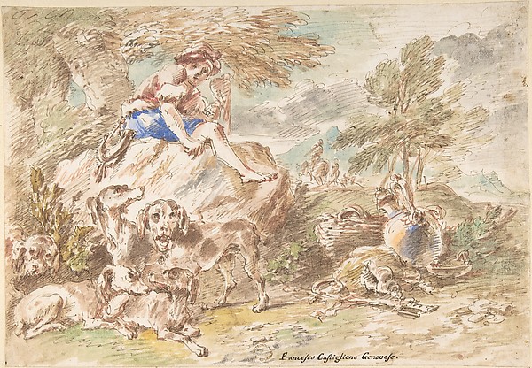 Young Hunter with His Dogs in a Landscape by Giovanni Francesco Castiglione, The Metropolitan Museum of Art