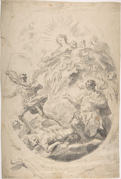 The Virgin and Child Intervening for Victims of the Plague (recto); Seated Female Figure (verso) by Geronimo Cenatiempo (Girolamo Cenatempo)