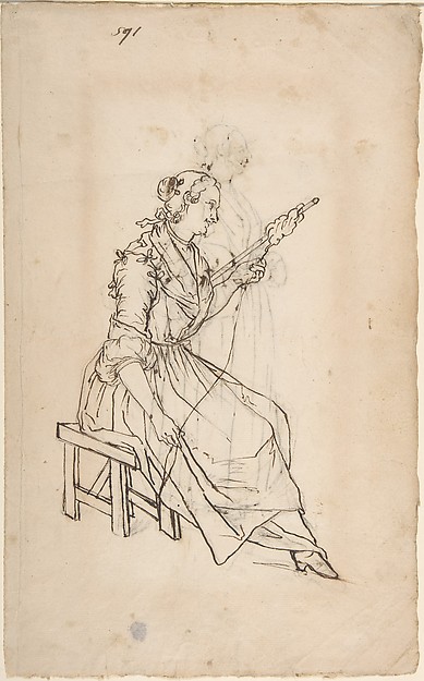A Woman Spinning (recto); A Woman Holding a Bundle (verso)