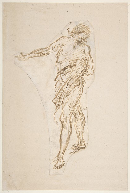 Standing Male Figure with Right Arm Extended (recto); Seated Male Figure (verso)