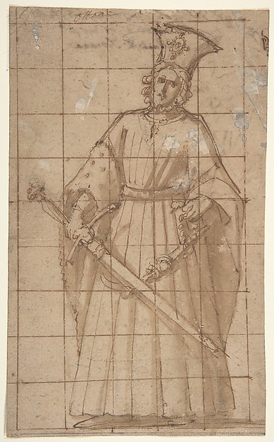 Standing Male Figure Holding a Sword (King Otto of Hungary; recto); Sketch of Standing Male Figure (verso)