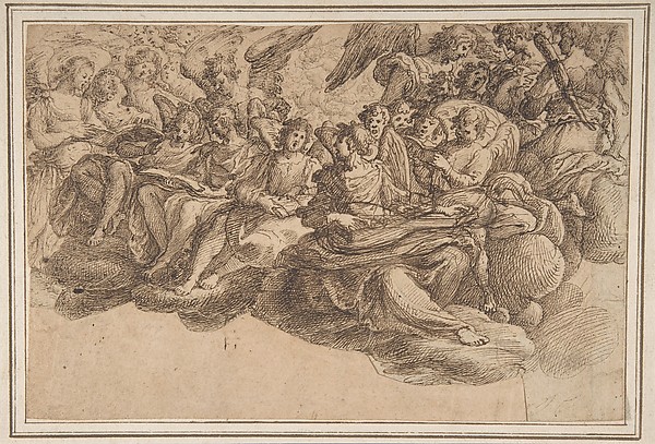 Music-Making Angels Seated on Clouds