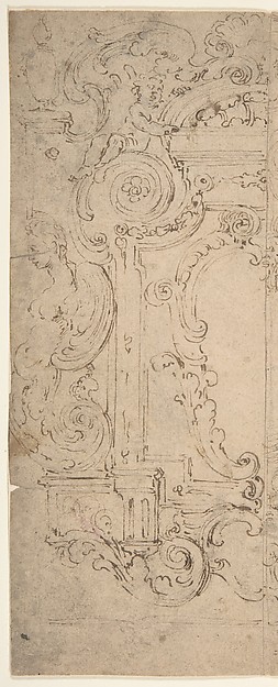 Two Alternative Designs for a Cartouche Decorated with a Frame, Statues, and Volutes