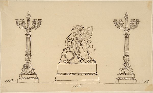 Design for a Set of Candlesticks and a Clock