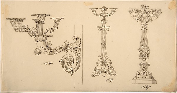 Design for a Sconce and Two Candelabras