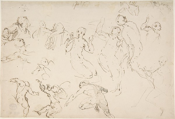 Standing and Kneeling Figures, and Studies of Flying Putti