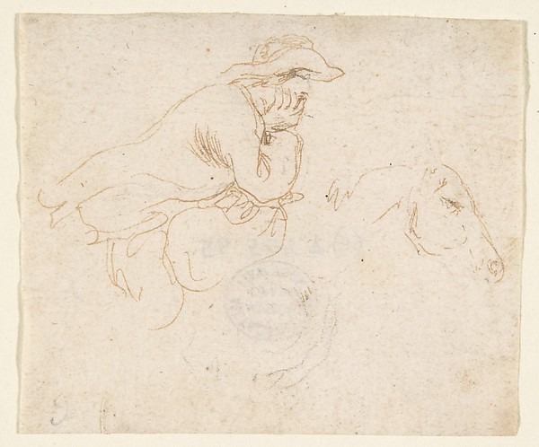 Man on Horseback seen in Profile View Facing Right.