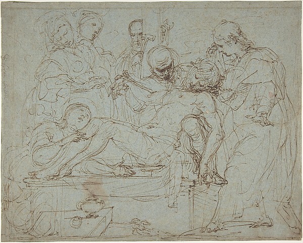 Lamentation over the Dead Christ at the Foot of the Cross (recto); Studies for the Burial of Christ (verso) by Ferraù Fenzoni