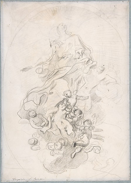The Assumption of the Virgin (recto); Architectural Notations (verso) by Lorenzo de' Ferrari