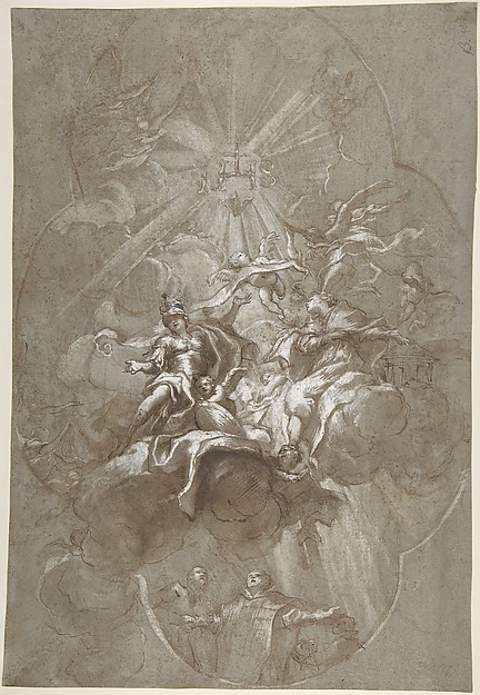 Ceiling Design with the Glorification of the Name of Jesus (recto); Aurora and Cephalus (verso) by Lorenzo de' Ferrari