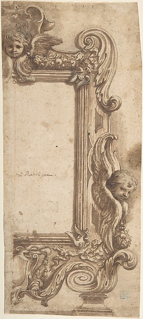 Design for a Half Frame Decorated with Angels, Volutes and Garlands.