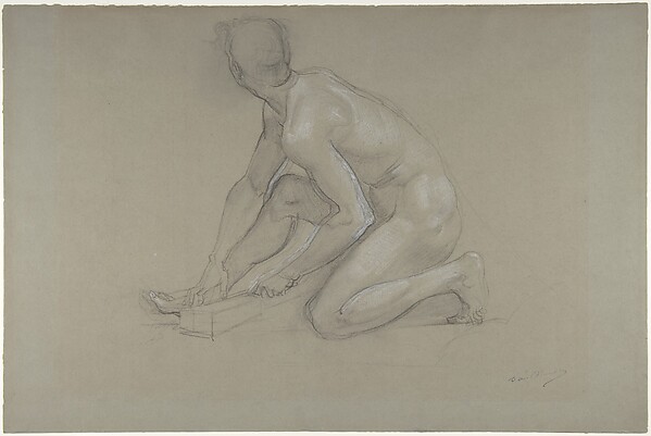 Crouching Nude Male Figure