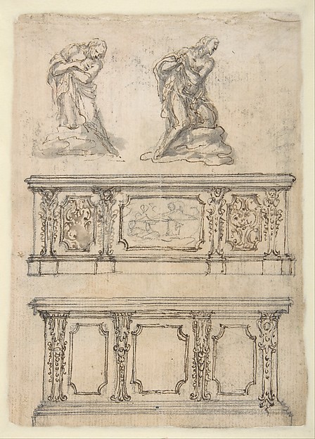 Studies for a Kneeling Figure of Christ and Altar Fronts by Giovanni Battista Foggini