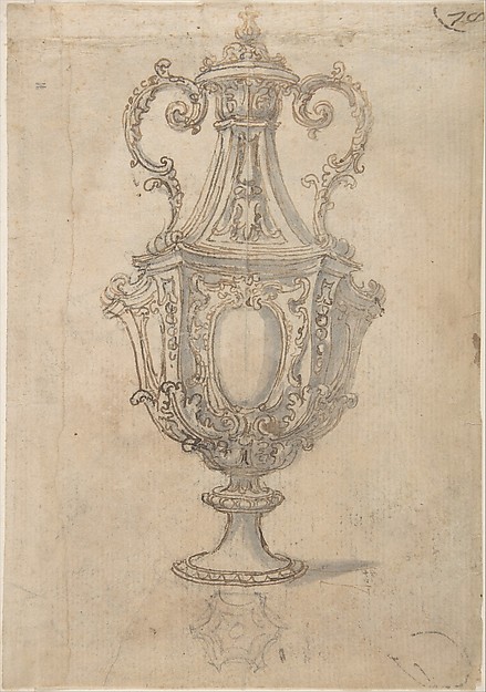 Design for a Vase with a Cross-section of its Neck (recto); Design for a Vase with studies of a Muscular Nude Male Figure and figures for a Baptism (verso)