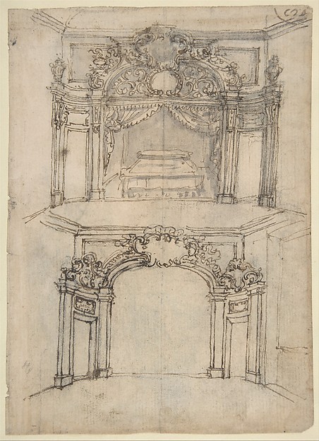Designs for Bed Alcoves (recto); Studies for a figure of St. John the Baptist and a Bed Alcove (verso) by Giovanni Battista Foggini