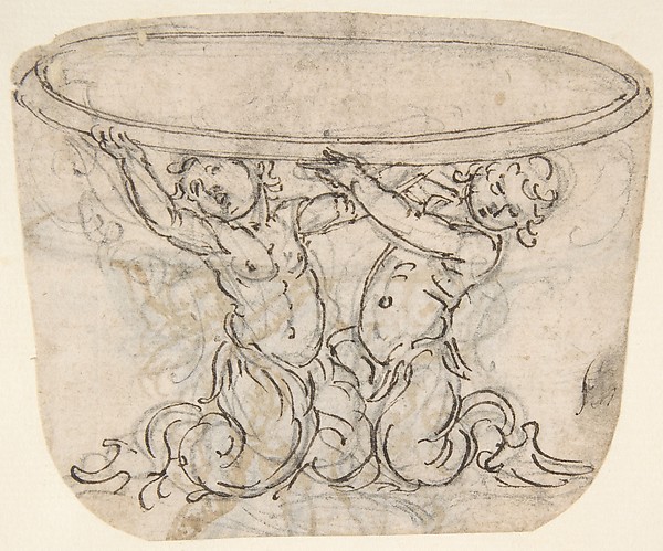 Table or Basin Supported by Male Sirens (recto); Sketch for the Same Subject (verso) .
