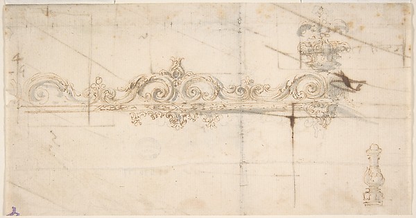 Design for the Crowning Decorations of a Gate (recto); Sketches of Stone Blocks with Measurements (verso)