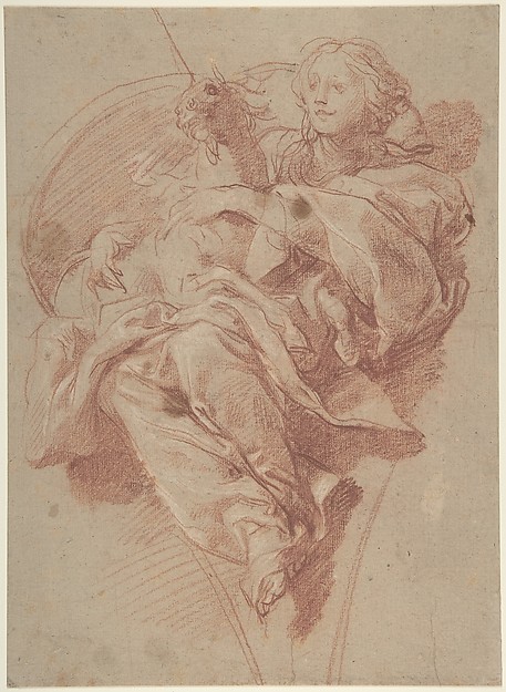 Allegorical Figure of Purity with a Unicorn (recto); Study for Drapery (verso)