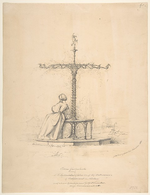 Woman seated on iron garden seat with canopy by Ferdinand Kirchgessner, The Metropolitan Museum of Art
