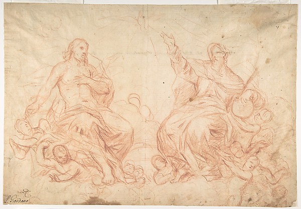 The Holy Trinity (recto); Studies of Seated Female Figures (the Virgin and another Saint?) (verso) by Luca Giordano