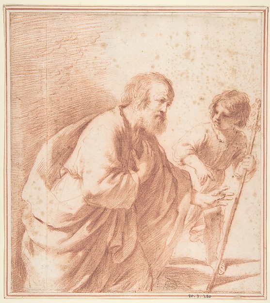 Saint Joseph Seen with his Flowering Staff, which is Held by the Christ Child by Guercino (Giovanni Francesco Barbieri)