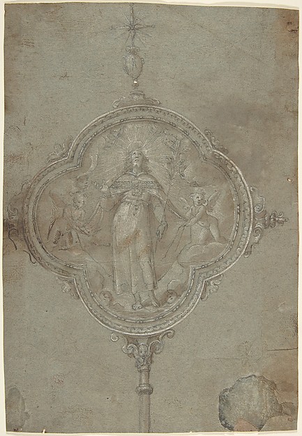 Drawing for a Standard with Christ in Glory Flanked by Putti by Anonymous, Italian, Florentine, 16th century