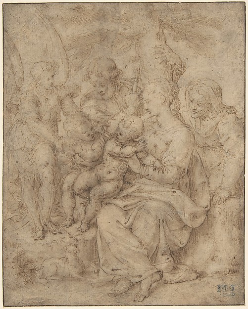The Holy Family with the Infant Baptist, Saint Elizabeth, and an Attendant Angel by Aurelio Luini